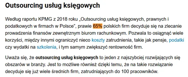 Statistics on the use of outsourcing in accounting services